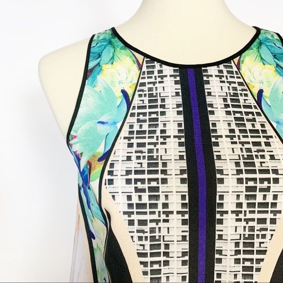 CLOVER CANYON Bright Tropical Print Silky Criss Cross Abstract Blouse - Picture 4 of 10